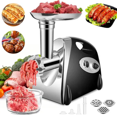 Fleischwolf 2800 W, 3 Schneidplatten, Wurst- und Kubbe-Set, schwarz