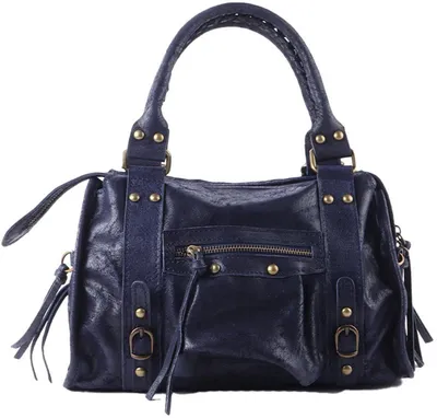 Image de Sac à main en cuir Giuliano, modèle Lavinia, pour femmes, fabriqué en Italie, couleur bleu marine