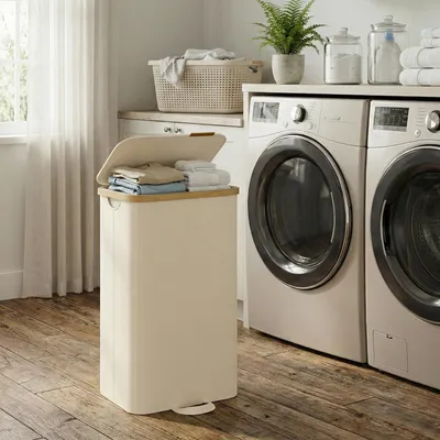 Produktbild von SONGMICS Wäschekorb mit Deckel, Wäschesammler, Wäschetruhe, Wäschesack herausnehmbar, 100 Liter, weiß