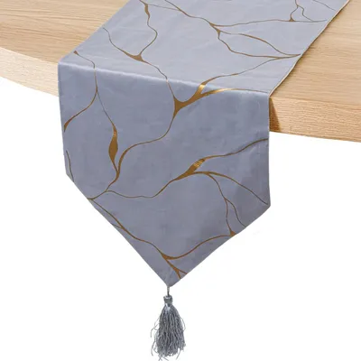 Immagine prodotto di Runner da tavolo in poliestere, grigio e oro, 30 x 180 cm
