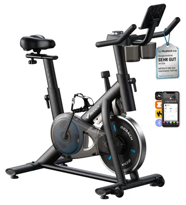 Produktbild von MERACH Heimtrainer Fahrrad mit Bluetooth & App, kompatibel mit Kinomap/Zwift, leises Indoor Cycling Bike, Fitnessrad mit LED-Display, bis 136 kg