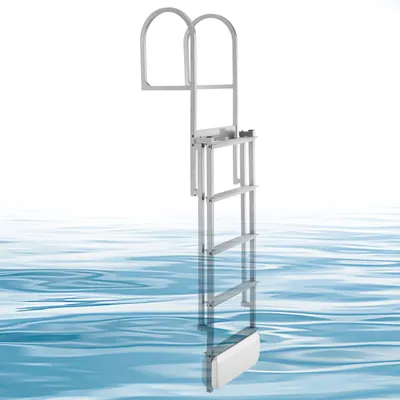 Produktbild von Bootsleiter Dockleiter Poolleiter - Teleskop Badeleiter Einziehbar - 5 Rutschfeste Breite Stufen Mit Handlauf - 227 kg Tragkraft - Aluminiumlegierung Für Stege Seen Boote Pools