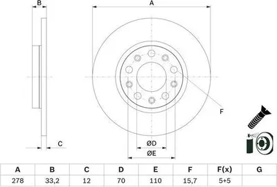 Produktbild von 2x BOSCH Bremsscheibe 0 986 479 G21 für JEEP CHEROKEE (KL) 33 2mm 278mm