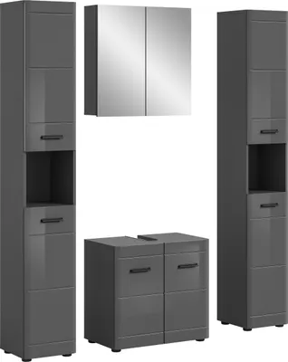 Produktbild von Badezimmer-Set >Soft< in Grau Hochglanz - 150x190x34cm (BxHxT)