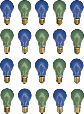 Produktbild von 20x Glühlampe Glühbirne Standard E27 Fassung 25W 25 Watt 10x Blau 10x Grün Matt