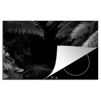 Obrázek produktu pro Kryt na sporák MuchoWow® - ochrana proti indukci - 81x52cm Tropické kapradiny v deštném pralese - černobíle - Vinylový kryt sporáku - Zvětšuje