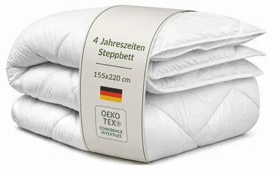 Produktbild von Bestlivings Steppbett 155x220cm, Allergiker geeignet - waschbar bei 95°C - bestehend aus 2 Schlafdecken mit Druckknöpfen, 4 Jahreszeiten Bettdecke