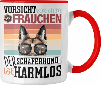 Produktbild von Trendation - Schäferhund Besitzerin Frauchen Tasse Geschenk Lustiger Spruch Geschenkidee Vorsicht Vor Dem Frauchen (Rot)