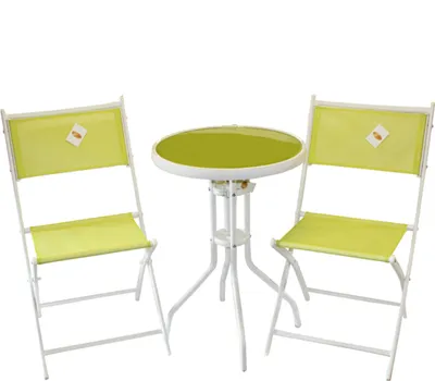 Produktbild von Sitz-Gruppe LARA 3tlg.Balkon-Set Bistro-Set Weiß grün Garnitur Gartenmöbel Glas