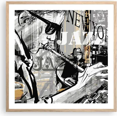Produktbild von Gerahmtes Poster - Rahmen in heller Eiche - Jazz Musik Musiker - 60x60 cm - Wand Bild - Wanddeko - Wandbilder - Wandposter - Bilderrahmen - Bilder - Kunstdruck - Wandbild - P2NAC60x60-3792