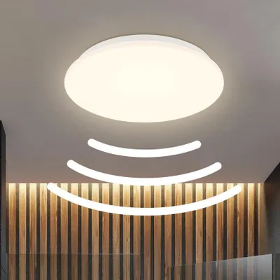 Image de Plafonnier LED avec détecteur de mouvement Ø27cm rond 12W 1300lm 3000K Blanc chaud IP44 Plastique - Plafonnier, lampe de plafond Salle de bain, cave, atelier, débarras