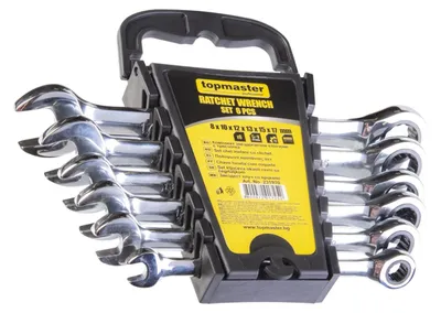 Immagine prodotto di Set di chiavi combinate a cricchetto 6 pz (8-17mm), acciaio Cr-V, Topmaster Pro