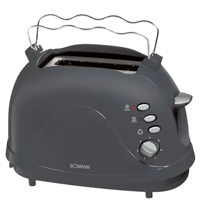 Produktbild von Bomann Toaster TA 246 CB, kompakter 2-Scheiben Toaster, Auftaufunktion, Aufwärmfunktion, Schnellstoppfunktion, Cool- Touch Gehäuse, grau