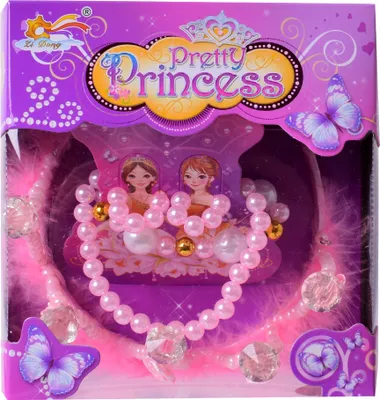 Produktbild von Prinzessin Krone Diadem mit Perlen Kette rosa Pretty Princess Mädchen Schmuckset Karneval Fasching