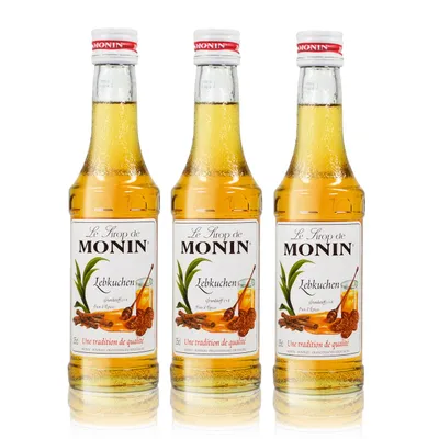 Produktbild von 3x Monin Lebkuchen Sirup, 250 ml Flasche - für Cocktails, zum Kaffee oder Koche
