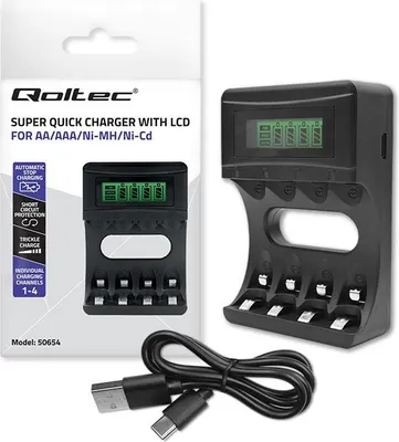 Produktbild von Qoltec Battery charger for Ni MH type R03 AAA R6 AA | 1800mA