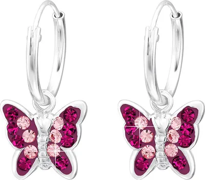 Produktbild von Kinder Creolen Ohrringe 925 Silber Schmetterling mit Kristallen Pink