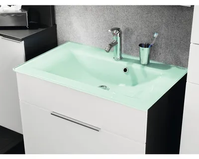 Zdjęcie produktu dla Umywalka szklana FACKELMANN / Umywalka szklana / Wymiary (szer. x wys. x gł.): ok. 80 x 14,5 x 50 cm / Umywalka do zabudowy / Wysokiej jakości umywalka do łazienki i WC / Kolor: miętowa zieleń / Szerokość: 80 cm