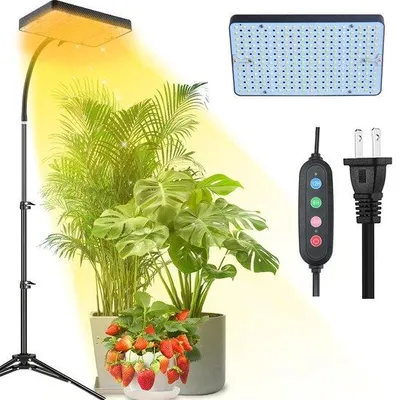 Productafbeelding van Ibenzoa® Verstelbare LED-plantlamp met volledig spectrum (380–780nm), voorzien van timer en standaard, 25W, in hoogte verstelbaar 12–48 inch, geschikt voor kamerplanten