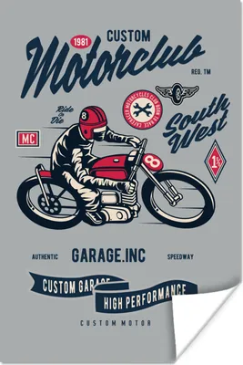 Produktbild von MuchoWow® Poster Motorrad - Kleidung - Retro 20x30 cm - Papierdruck