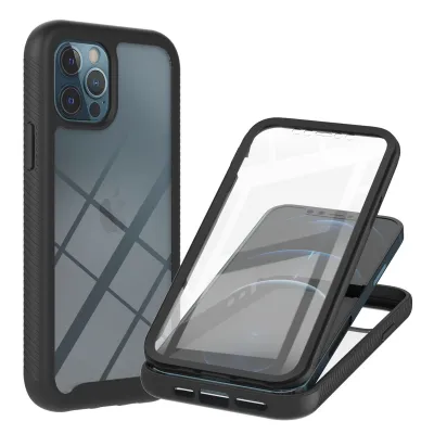 Immagine prodotto di Custodia per iPhone 12 / iPhone 12 Pro paraurti posteriore trasparente in TPU, antiurto con pellicola protettiva integrata custodia protettiva a 360° nera