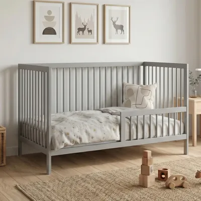 Obrázek produktu pro Kids Collective Dětská postýlka Postýlka s bočnicemi Dětská postýlka s ochrannou zábranou proti vypadnutí 60x120 70x140  z pevného bukového dřeva, vyrobeno v Evropě 70x140 cm Šedá