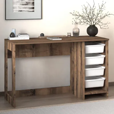 Produktbild von Skye Decor, Hochwertiger Schreibtisch (3 Teile) - 100% Melamin, Weiß & Walnuss