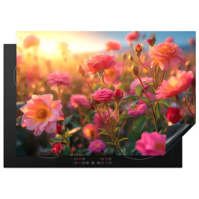 Produktbild von KitchenYeah© Herdabdeckplatte Rosen - Blumen - Rosa , 75x52cm, Küche Deko, Glaskeramikkochfeld Herdabdeckung, Abdeckplatte fùr Kochfeld