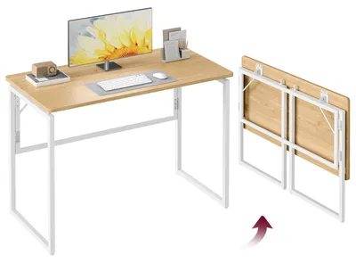 Produktbild von VASAGLE Klappbarer Computertisch, Klapptisch, Schreibtisch mit abgerundeten Ecken, platzsparend für Schlafzimmer, eichenfarben