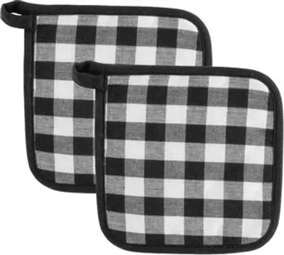 Produktbild von Tiseco Topflappen Set - 2 Stück, 100% Baumwolle, Karo-Muster, Schwarz, 20x20 cm