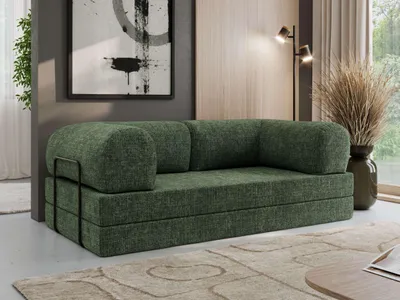 Produktbild von MKS MEBLE Schlafsofa 3-Sitzer ORSETTO 200 cm Sofa mit Schlaffunktion & Metallrahmen Modernes Design Ausziehcouch, HR-Schaum - Dunkelgrün Schenille grob gewebt
