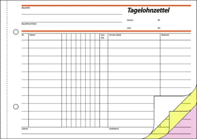 Produktbild von SIGEL SD065 Tagelohnbuch, 1., 2. und 3. Blatt bedruckt, A5 q, selbstdurchschreibend, 3 x 40 Blatt