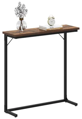Image de Table console étroite, table d'appoint, table d'entrée, style industriel, dimensions 24 x 80 x 80 cm, couleur marron et noir, modèle CT15501B