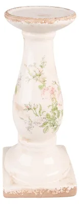 Zdjęcie produktu dla Clayre & Eef Świecznik 30 cm Kwiaty ceramiczne różowo-beżowy