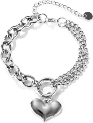 Image de OSTAN Bracelet en acier inoxydable pour dames avec pendentif cœur argenté