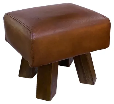 Produktbild von Leder Hocker MAXI-S Cognac ca. L40cm Teak