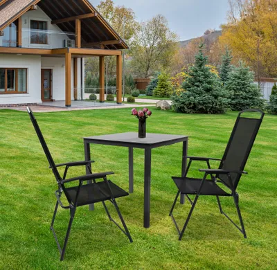 Produktbild von VCM 3-tlg Gartenmöbel Set | Sitzgruppe Essgruppe | 1x Tisch, 2x Stühle | Tisch Maße ca. H. 76 x B. 80 x T. 80 cm | Hochlehner Set 80S