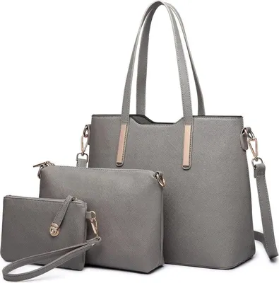 Produktbild von Miss Lulu Damen Handtasche 3 Stück Set Kunstleder Henkeltasche Schultertasche Shopper Tote