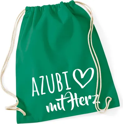 Produktbild von Huuraa Turnbeutel Azubi mit Herz 12 Liter Kelly Green Baumwolle Rucksack Geschenkidee