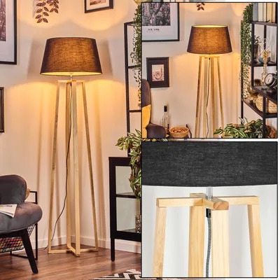 Produktbild von Schiavonea Stehlampe mit Holzfuß und Schirm aus Stoff