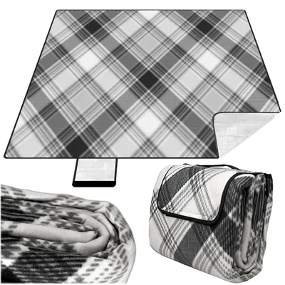 Produktbild von KRUMAD Picknickdecke Wasserdicht 200x200 cm XXL Isoliert Outdoor Campingdecke Faltbar mit Tragegriff Grau Schwarz