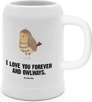 Produktbild von Mr. & Mrs. Panda Krug Eule Zufrieden - Weiß - Geschenk, Humpen, Romantisch, Hochzeitstag, Liebesspruch, Bier, Owl, Tonkrug, Seidel, Steinkrug