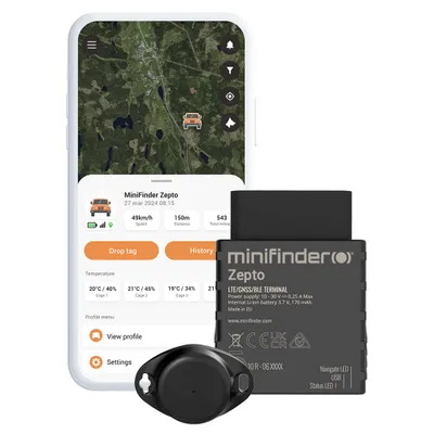 Obrázek produktu pro GPS tracker, který monitoruje teplotu a vlhkost v přepravce pro psy MiniFinder Zenso