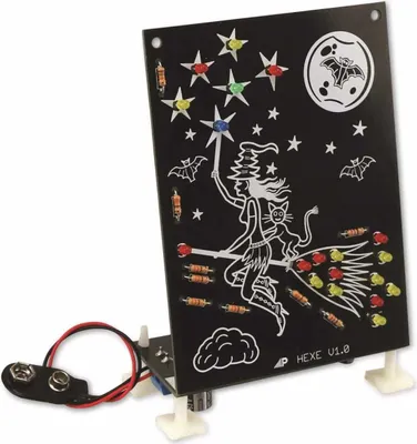 Produktbild von Hexen-Bausatz V1.0 mit Feuerbesen und Zauberstab, 19 LEDs, 134x85x43 mm