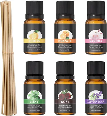 Produktbild von Ätherische Öle Set 10 ml, 6 Stück, mit Diffusorstäbchen, für Entspannung