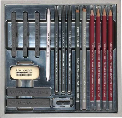 Produktbild von CRETACOLOR Silver Box 17-teilig - Graphitset für Künstler - Ideal zum Zeichnen und Skizzieren -  Austria