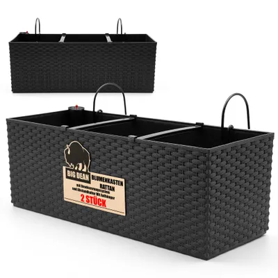 Produktbild von BigDean 2 Stück Blumenkasten mit Wasserspeicher und Anzeiger sowie passenden Haltern 50cm