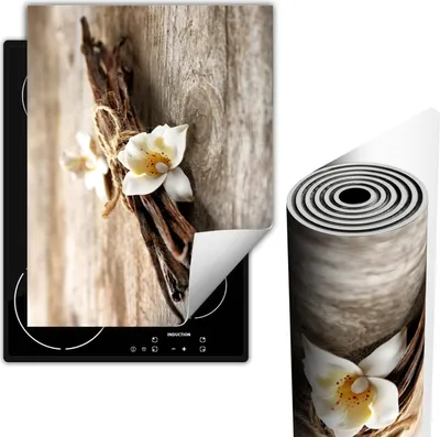 Produktbild von Herdabdeckplatten Glaskeramikkochfeld-Abdeckung 40x52 cm Anti Rutsch Matte Aufrollbar, Blume Holz