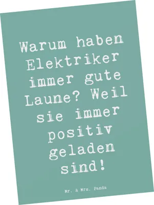 Produktbild von Mr. & Mrs. Panda Postkarte Spruch Positiver Elektriker - Meeresbrise - Geschenk, Fotokarte, bildkarte, kreative Geschenke, Strom, gute Laune, Berufsprodukte, Berufsliebe