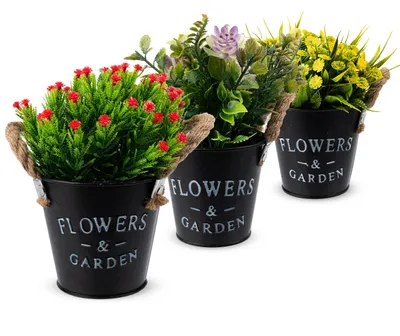 Produktbild von Kunstblumen im Topf 3er Set Schwarz Künstliche Pflanzen Deko Wohnzimmer